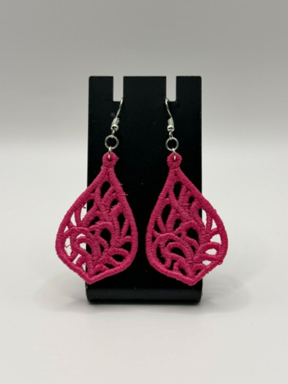 Homemade Pink With Silver Hardware Lace Teardrop Earrings